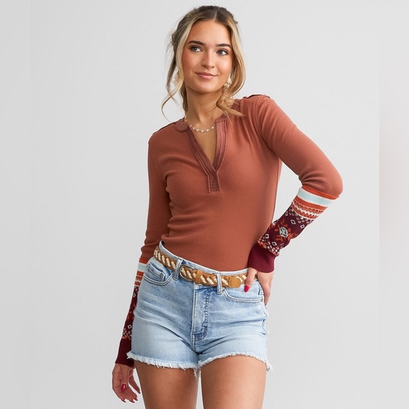Free People Tops - Free People Women's Mikah Layering Cuff Shirt Autumn Combo Small NEW